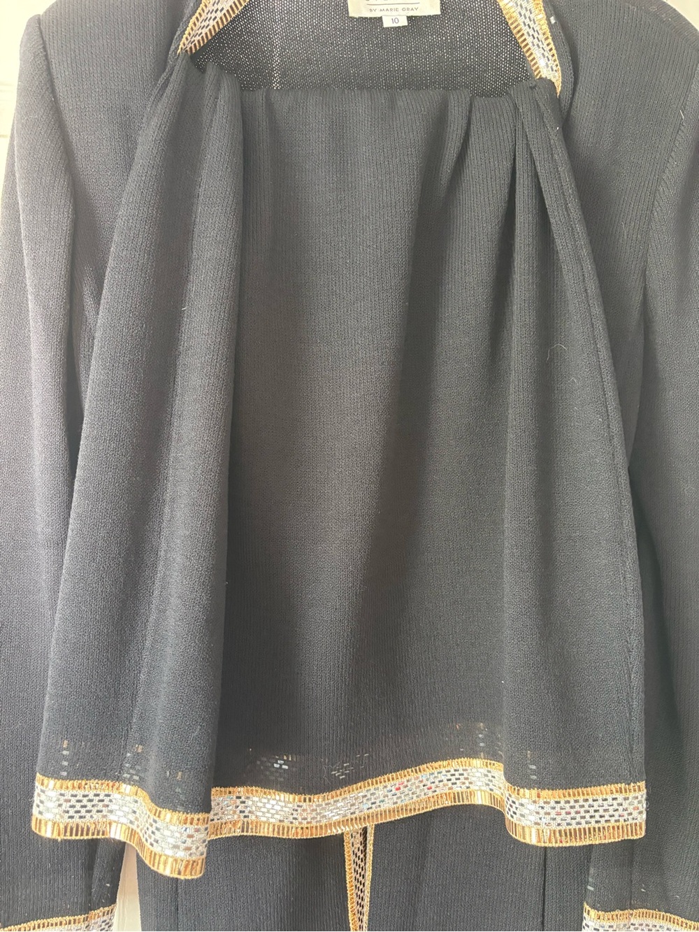 Vintage St. John Evening Black Knit Jacket with Gold Trim and Skirt - Picture 5 of 5